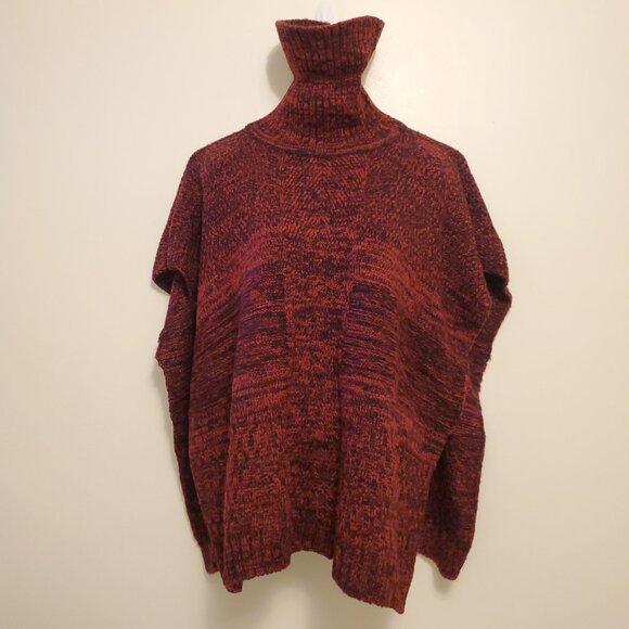 Apt. 9 Women’s Patchwork Poncho Turtle Neck Red Black - (OS) - Picture 6 of 13